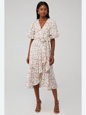 MINKPINK Puff Sleeve Floral Dress in Pink and Ivory